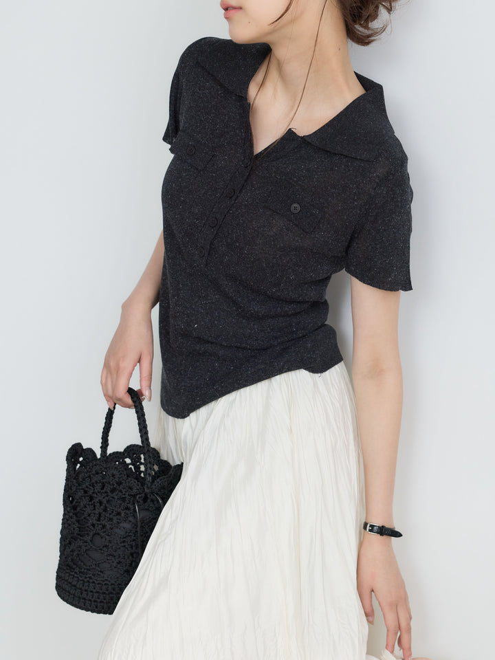 【SET】【Luxe Series】ダブルポケットサマーニットポロトップス+【Luxe Series】ダブルポケットサマーニットポロトップス(2set)
