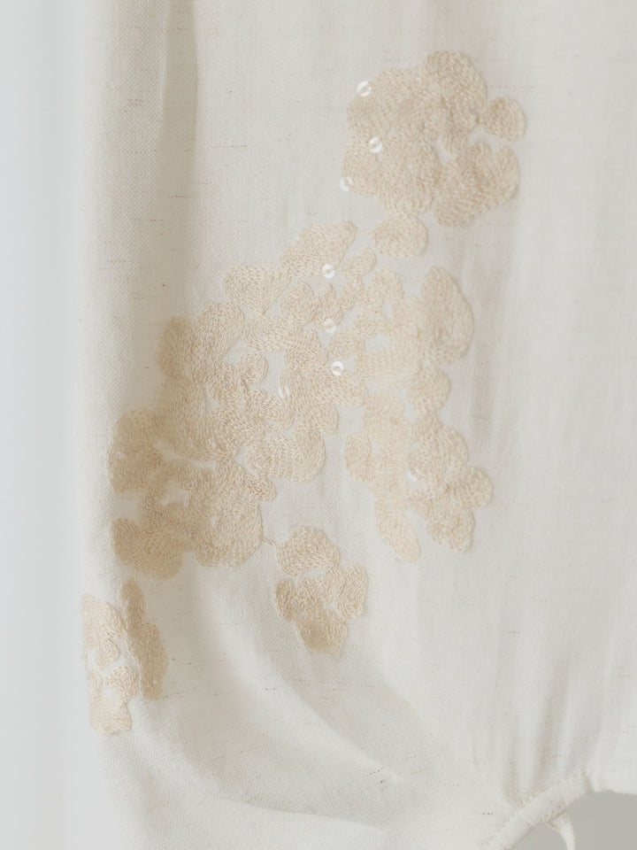 リネンタッチフラワー刺繍ノースリーブトップス