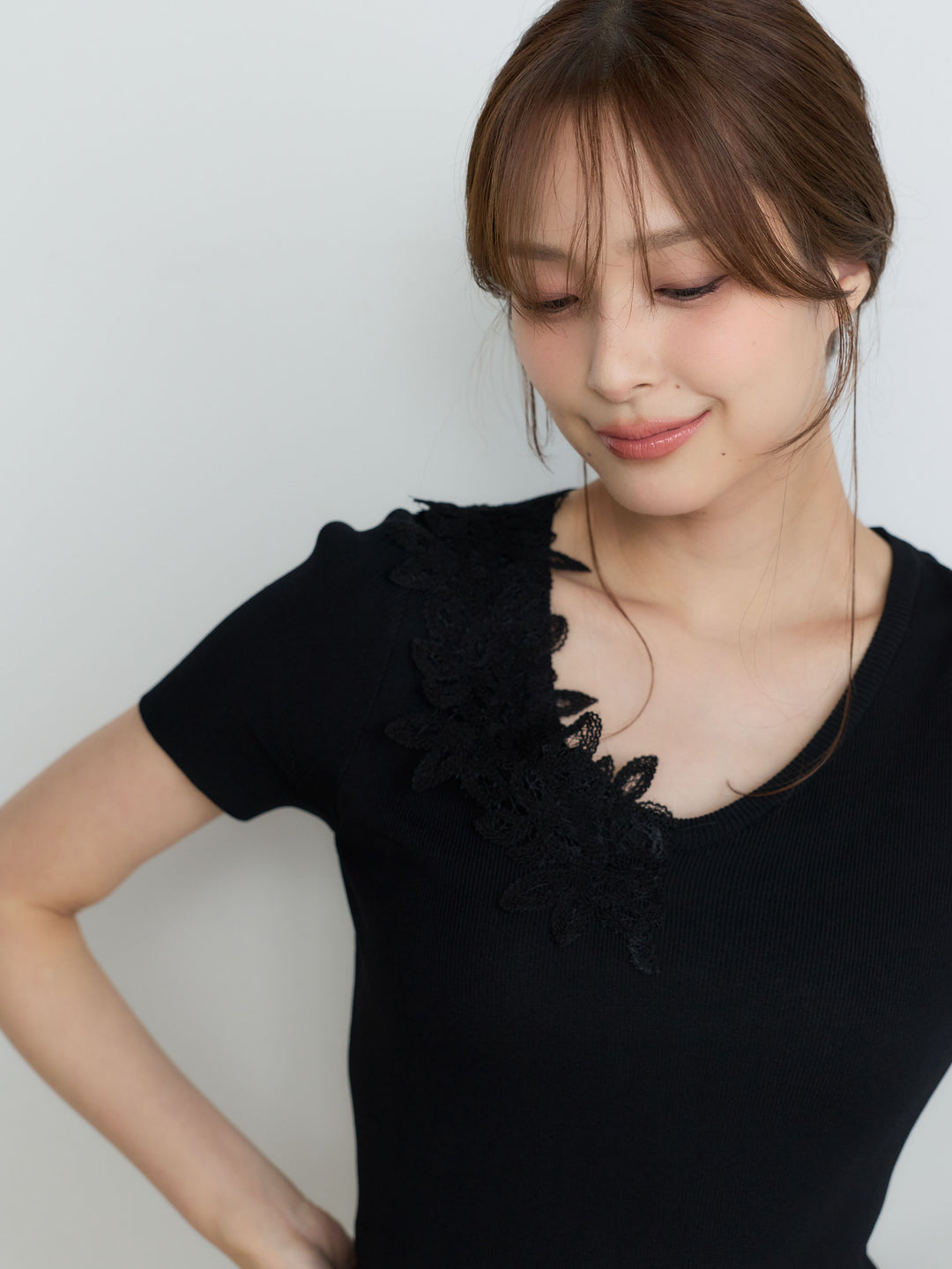 【SET】【Luxe Series】アシメレースネックサマーリブトップス+【Luxe Series】シャイニーシワプリーツスカート(2set)