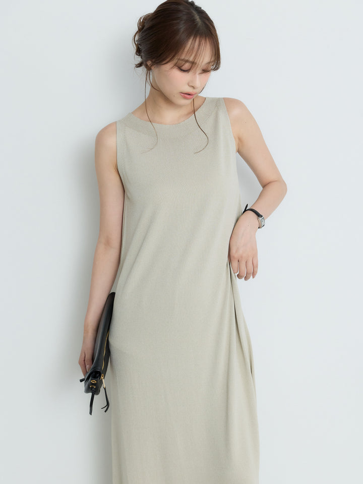 【Luxe Series】裾フリンジラウンドネックサマーリブワンピース