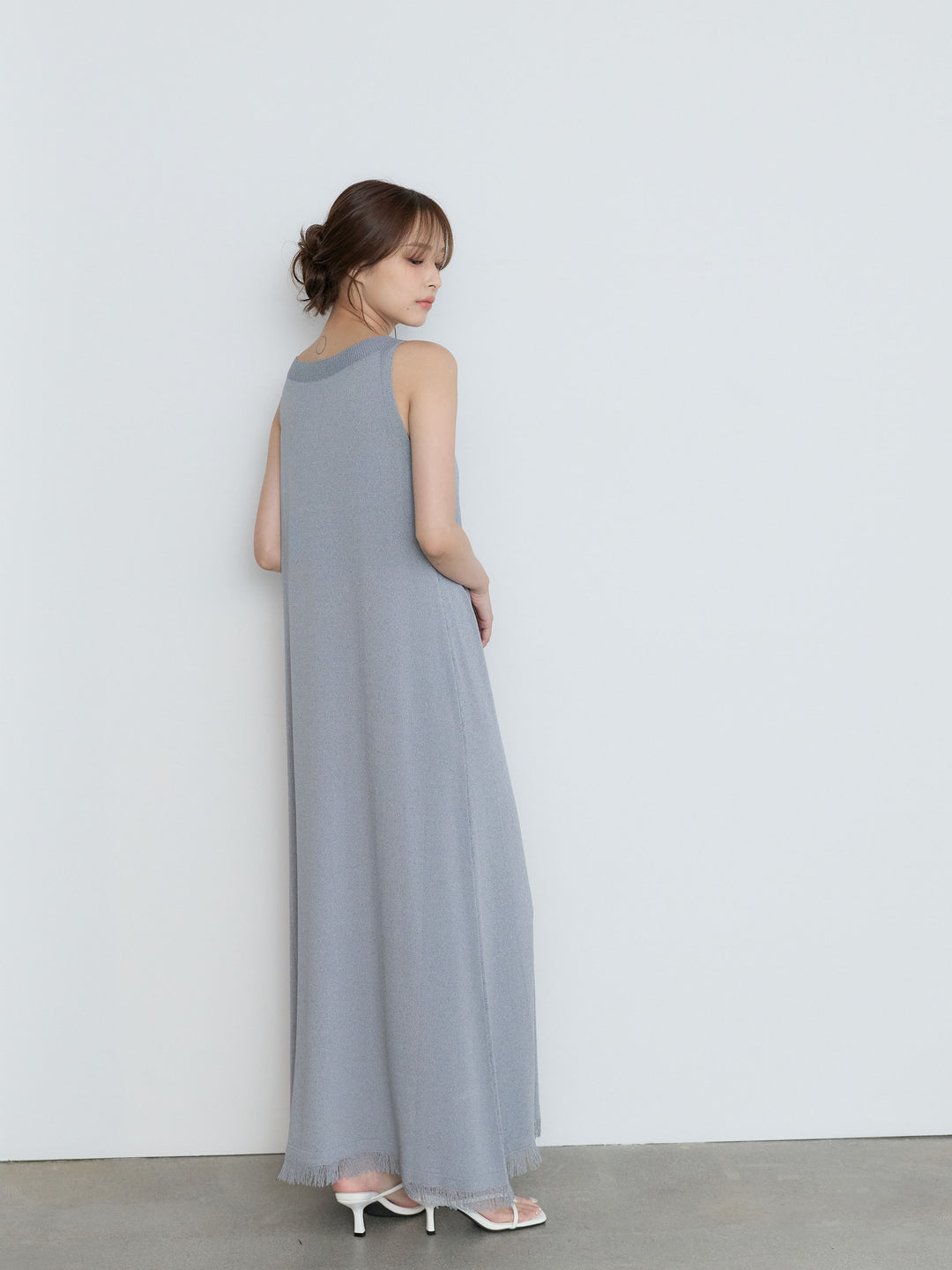 【Luxe Series】裾フリンジラウンドネックサマーリブワンピース