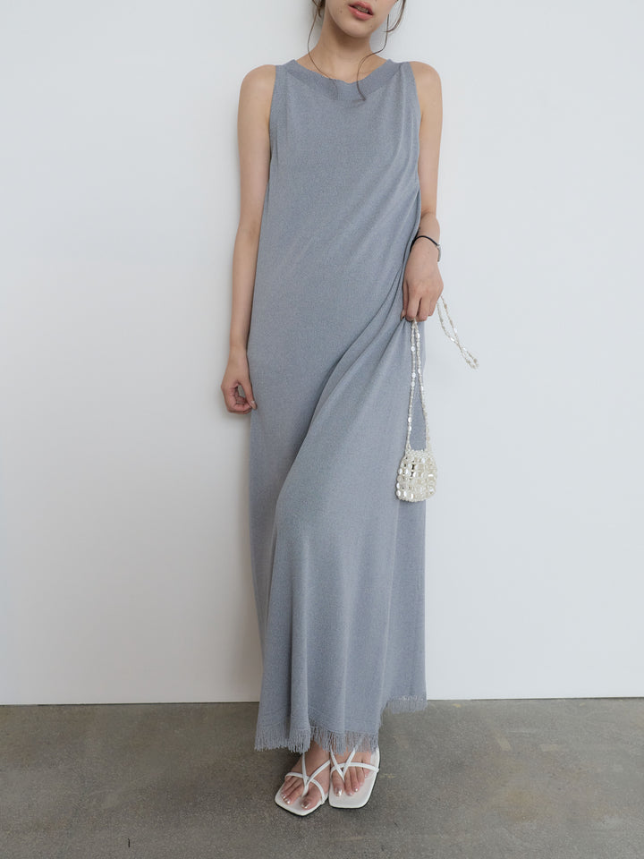 【Luxe Series】裾フリンジラウンドネックサマーリブワンピース