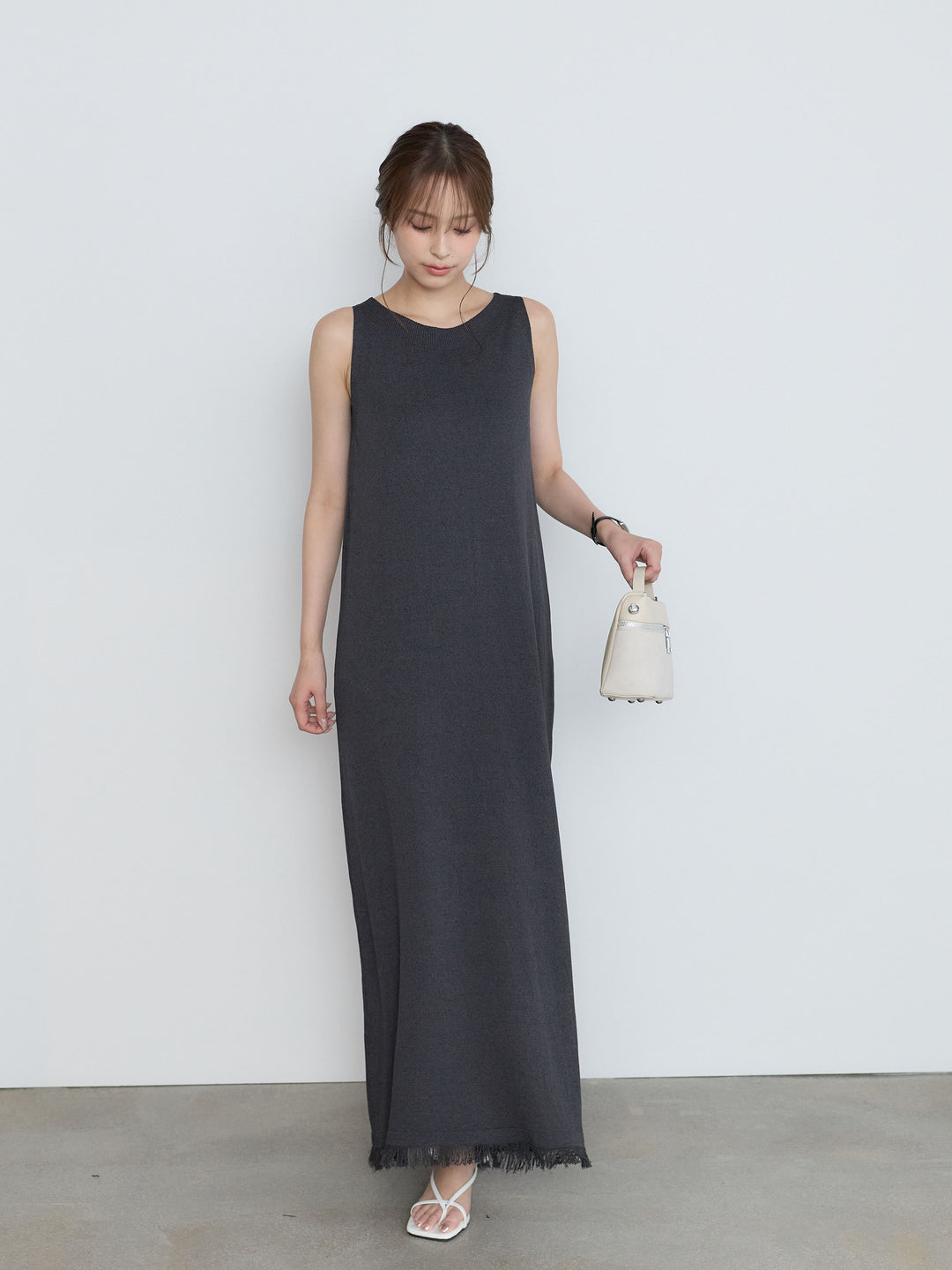 【Luxe Series】裾フリンジラウンドネックサマーリブワンピース