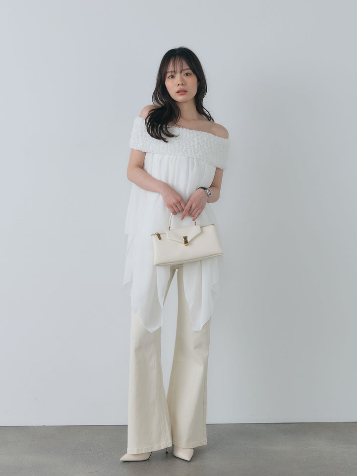 デザイン編みオフショルダーシアーノースリトップス