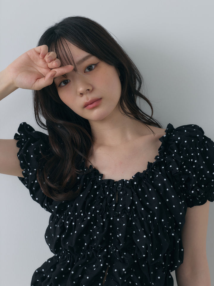【SET】マルチWAY半袖ドットシャーリングトップス+マルチWAY半袖ドットシャーリングトップス(2set)