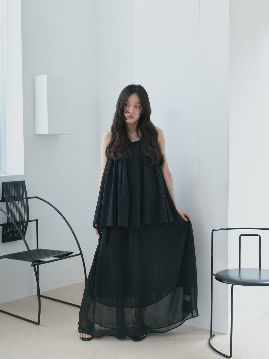 シアーボリュームシフォンキャミソール&ボリュームシフォンスカートSET UP