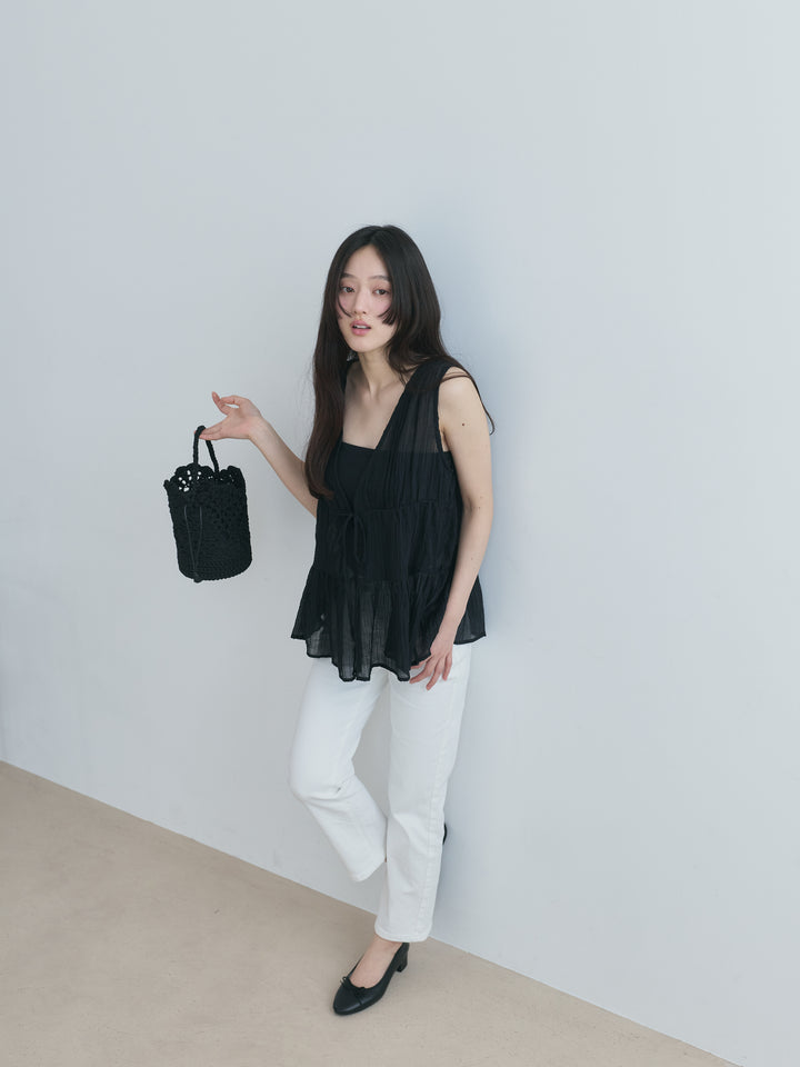 シアーギャザーノースリブラウス