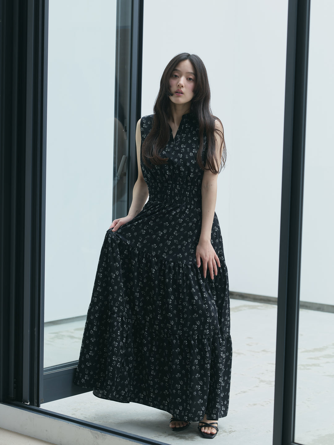 【SET】【Essential】POLO docking half sleeve one piece+【Essential】V neck shirring tiered one piece(2set)