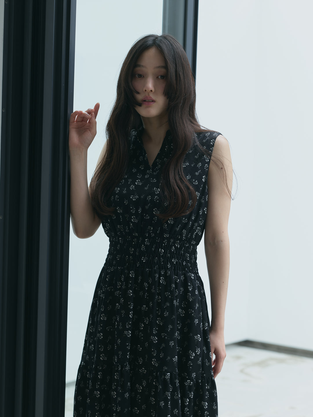 【SET】【Essential】POLO docking half sleeve one piece+【Essential】V neck shirring tiered one piece(2set)