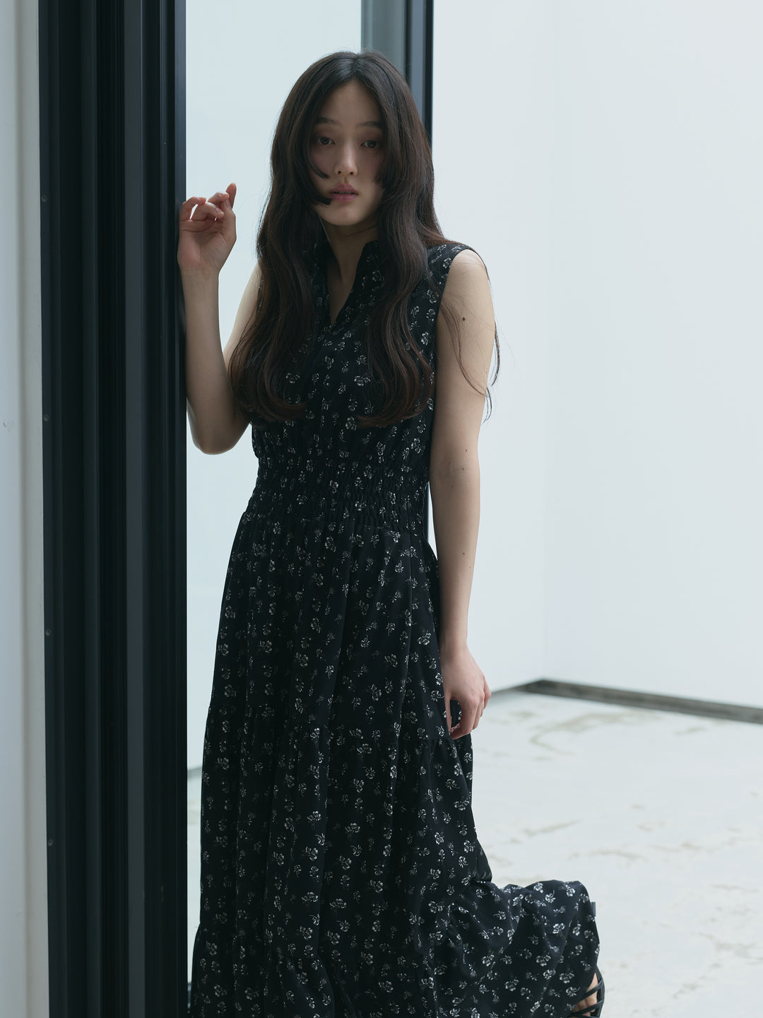 【SET】【Essential】POLO docking half sleeve one piece+【Essential】V neck shirring tiered one piece(2set)