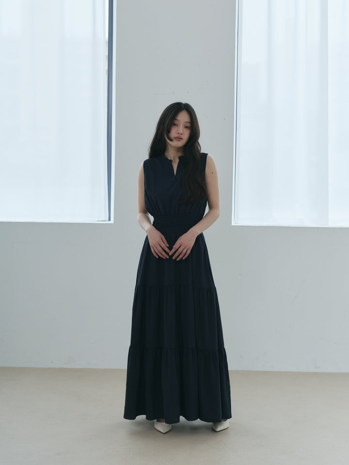 【SET】【Essential】POLO docking half sleeve one piece+【Essential】V neck shirring tiered one piece(2set)