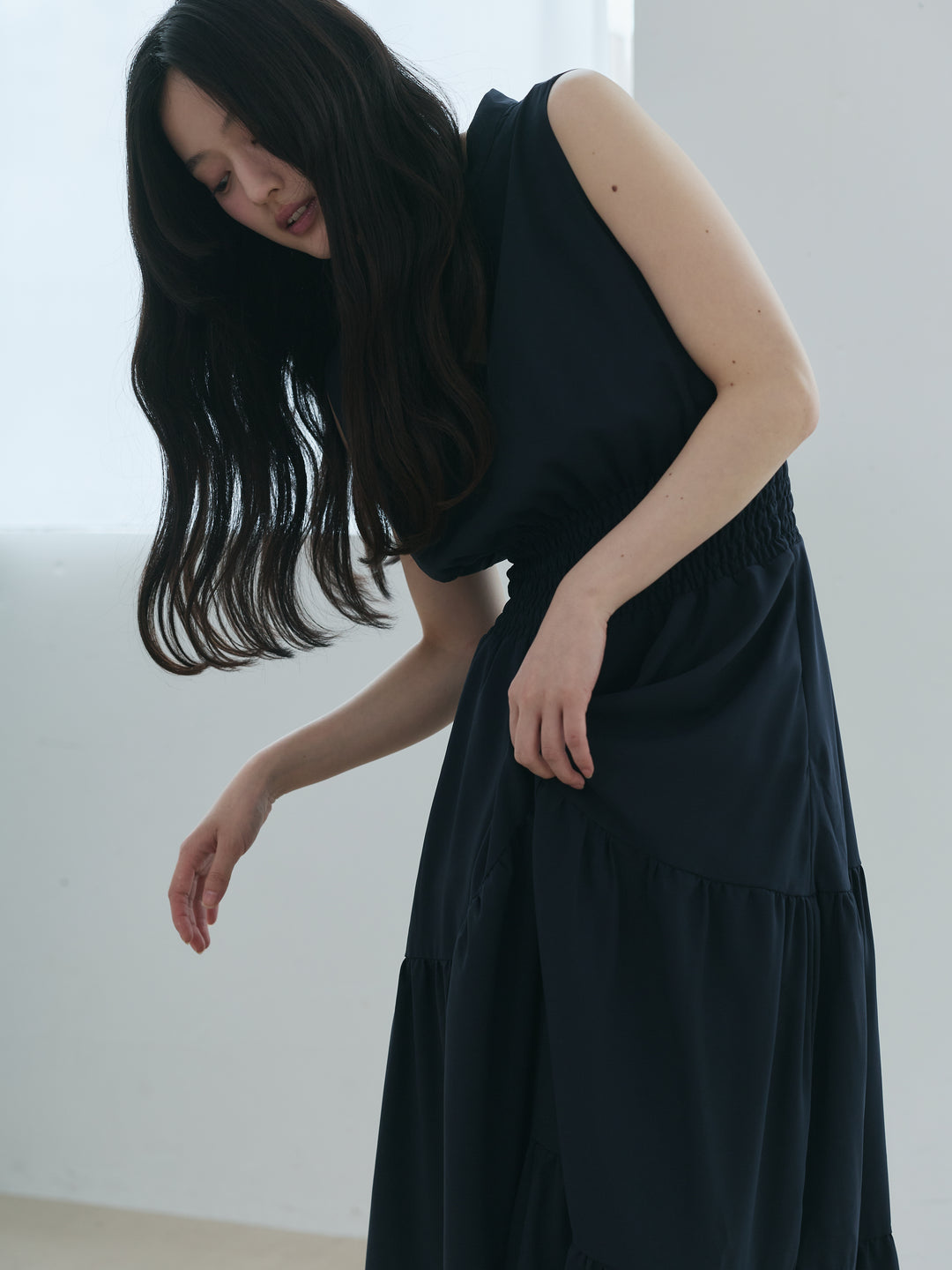 【SET】【Essential】POLO docking half sleeve one piece+【Essential】V neck shirring tiered one piece(2set)