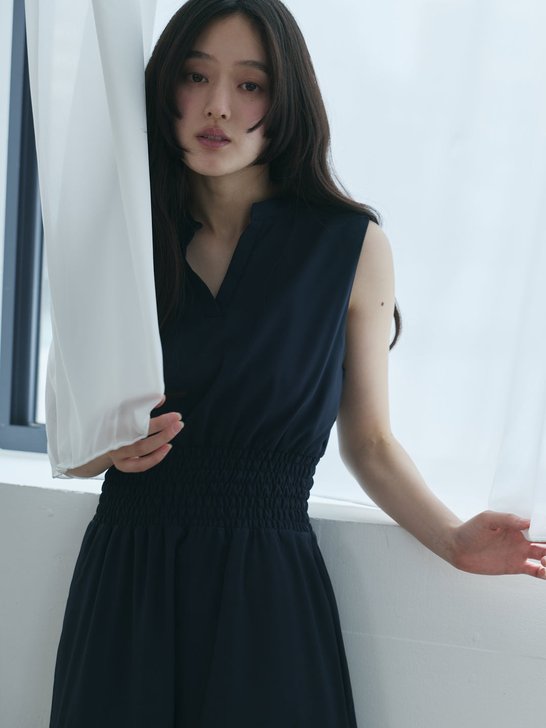 【Essential】V neck shirring tiered one piece