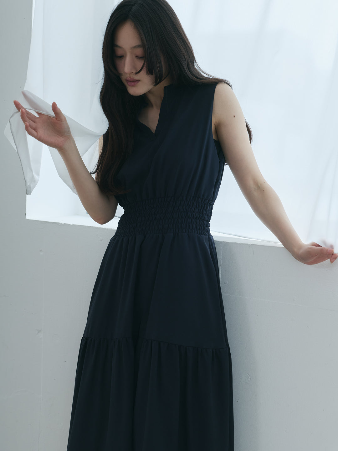 【SET】【Essential】POLO docking half sleeve one piece+【Essential】V neck shirring tiered one piece(2set)