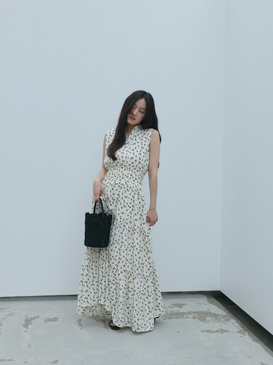 【SET】【Essential】POLO docking half sleeve one piece+【Essential】V neck shirring tiered one piece(2set)