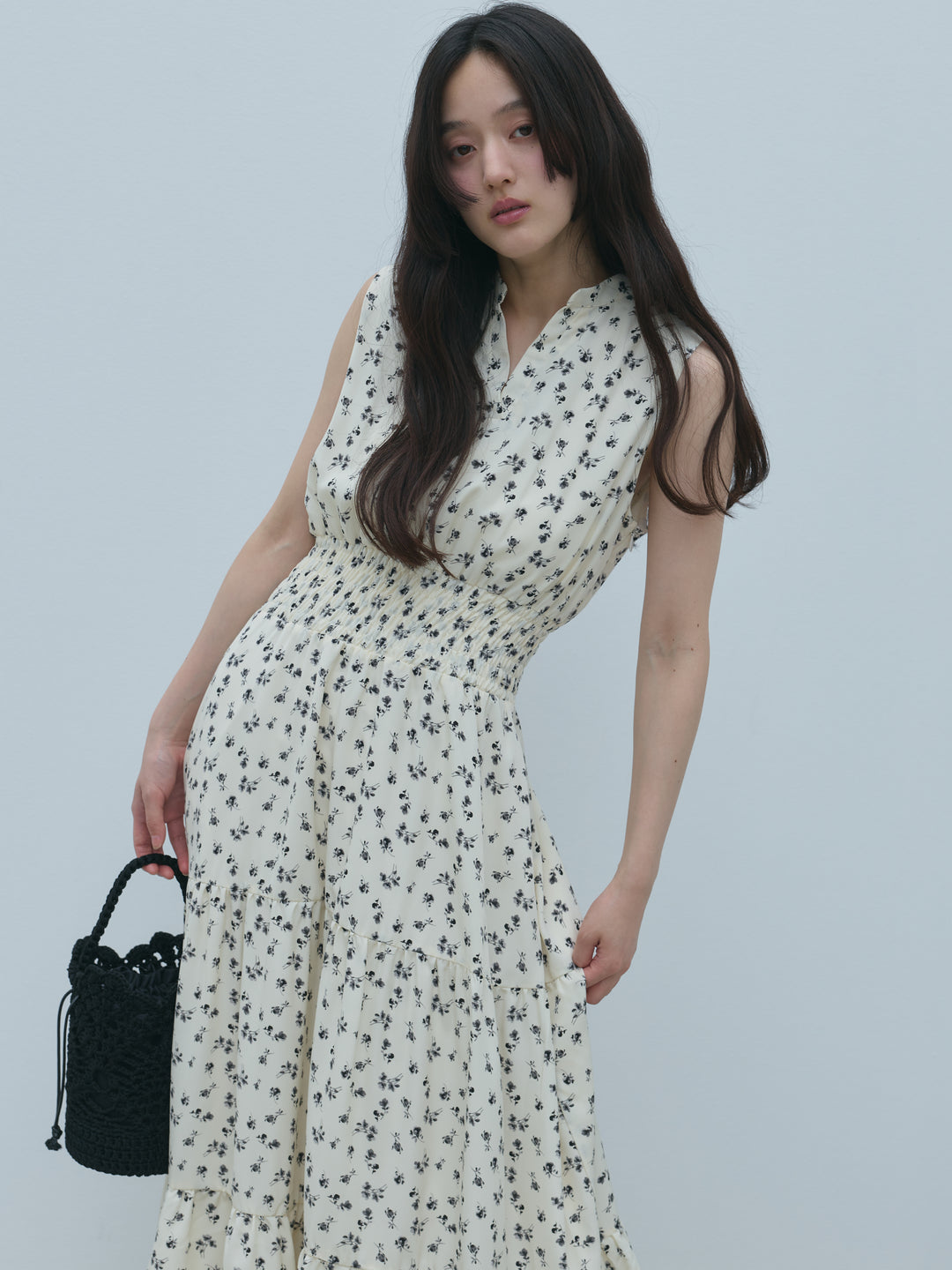【SET】【Essential】POLO docking half sleeve one piece+【Essential】V neck shirring tiered one piece(2set)