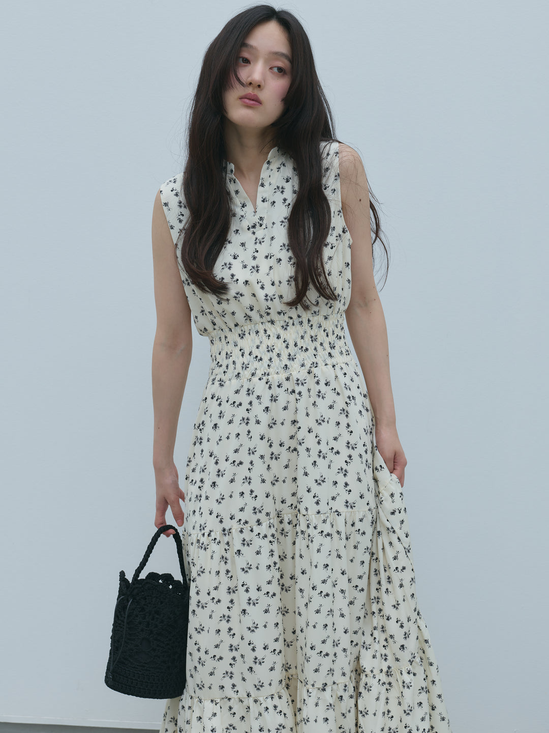 【SET】【Essential】POLO docking half sleeve one piece+【Essential】V neck shirring tiered one piece(2set)