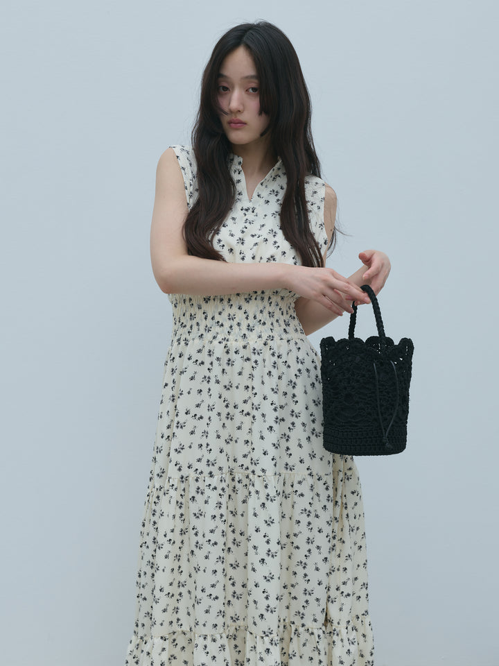 【Essential】V neck shirring tiered one piece