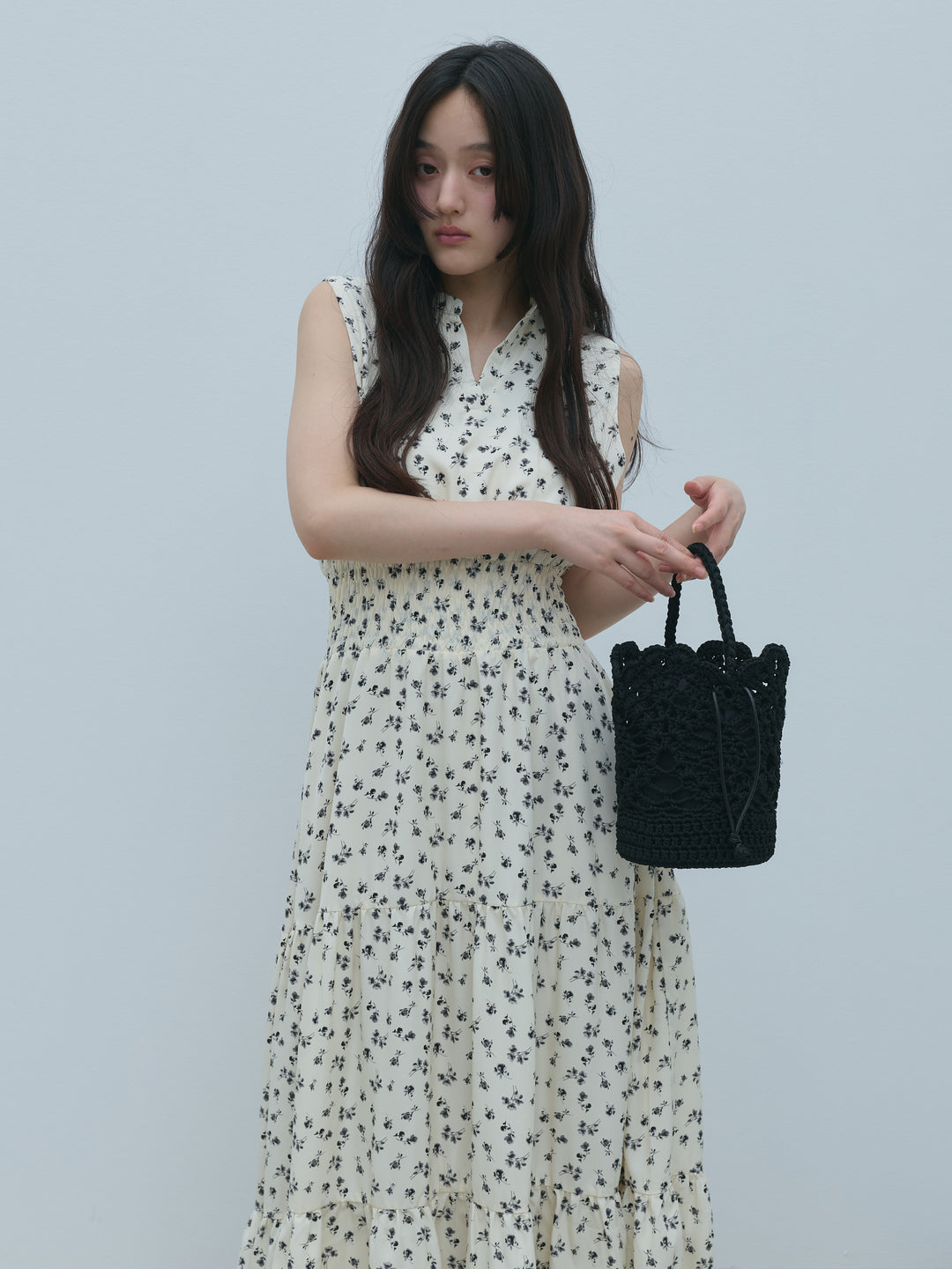 【SET】【Essential】POLO docking half sleeve one piece+【Essential】V neck shirring tiered one piece(2set)