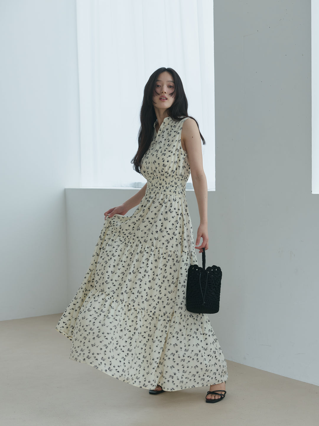 【SET】【Essential】POLO docking half sleeve one piece+【Essential】V neck shirring tiered one piece(2set)