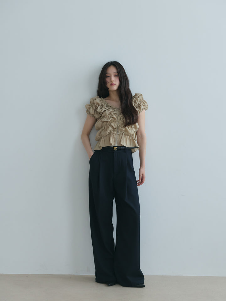【SET】半袖シャーリングトップス+センタープレスベーシックストレートパンツ(2set)