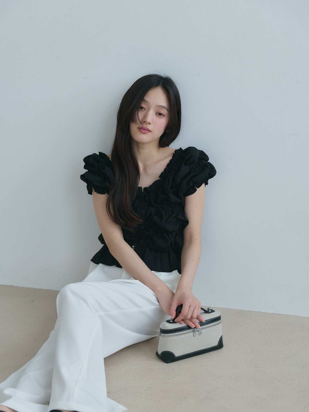 【SET】半袖シャーリングトップス+センタープレスベーシックストレートパンツ(2set)
