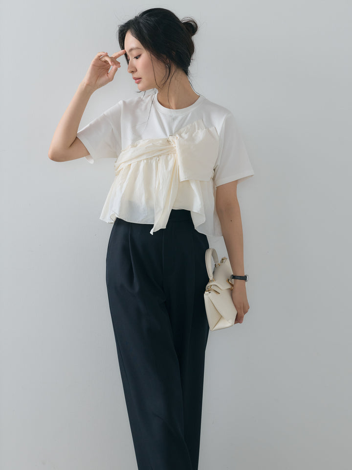 ツイストデザインナイロンドッキングTシャツ