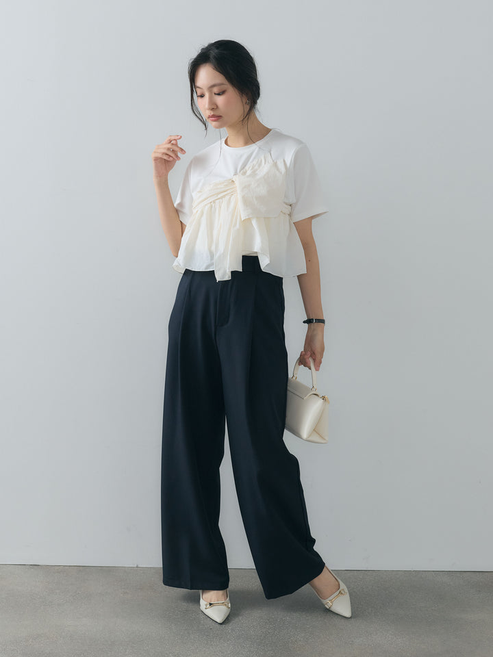 ツイストデザインナイロンドッキングTシャツ