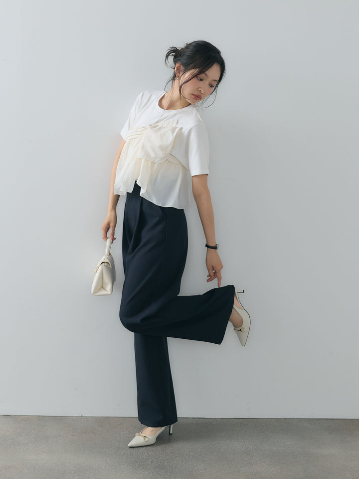 ツイストデザインナイロンドッキングTシャツ