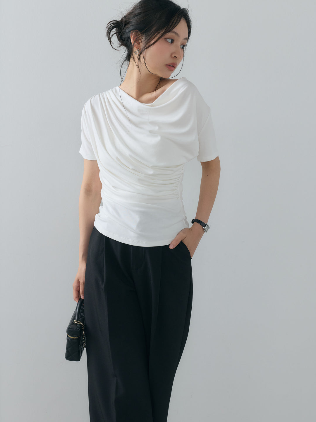 【SET】ドレープスムーストップス+センタープレスベーシックストレートパンツ(2set)