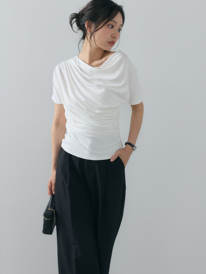 【SET】ドレープスムーストップス+センタープレスベーシックストレートパンツ(2set)