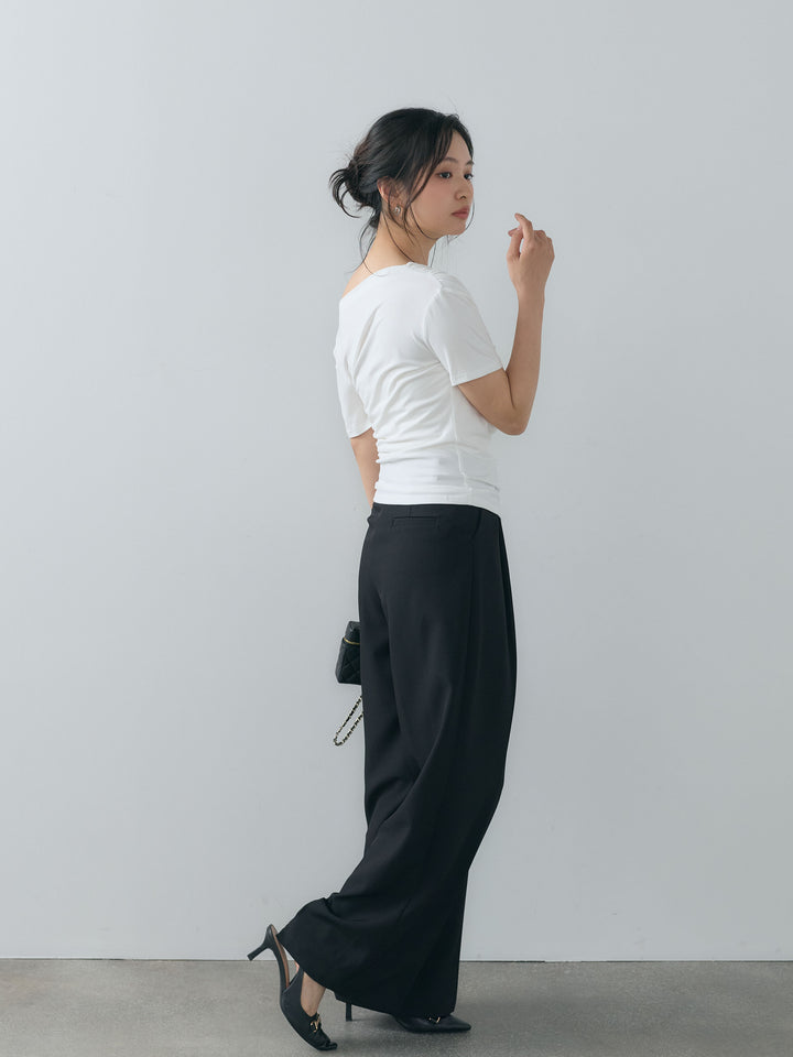 【SET】ドレープスムーストップス+センタープレスベーシックストレートパンツ(2set)