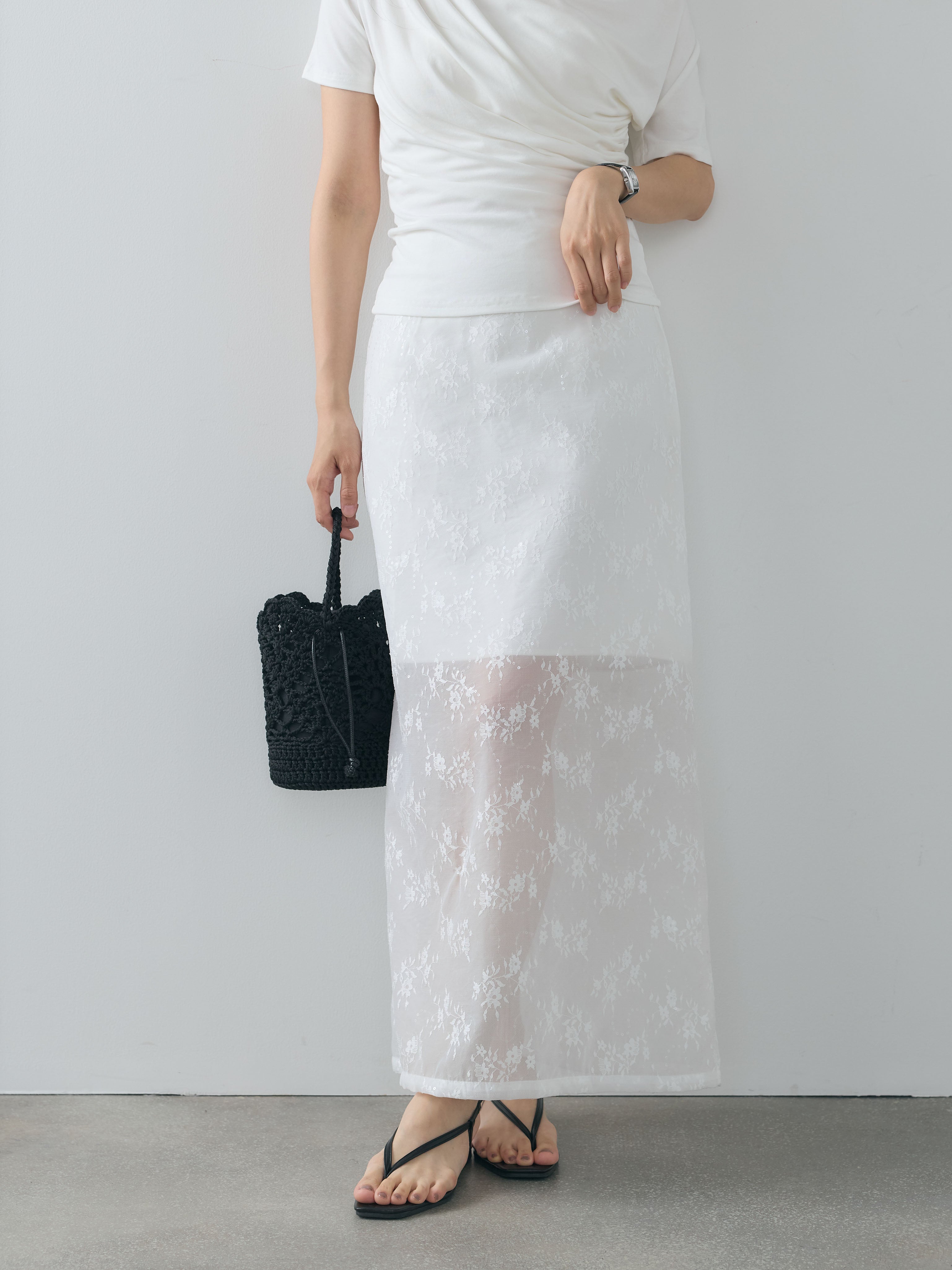 スパンコール刺繍シアーバックスリットIラインスカート – nairo