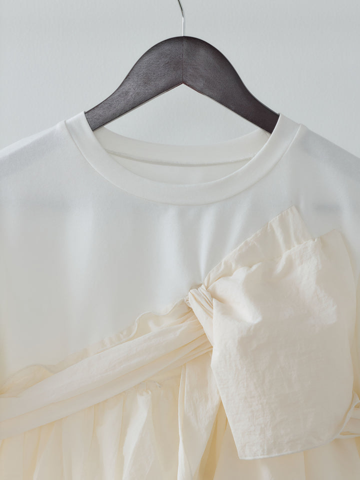 ツイストデザインナイロンドッキングTシャツ