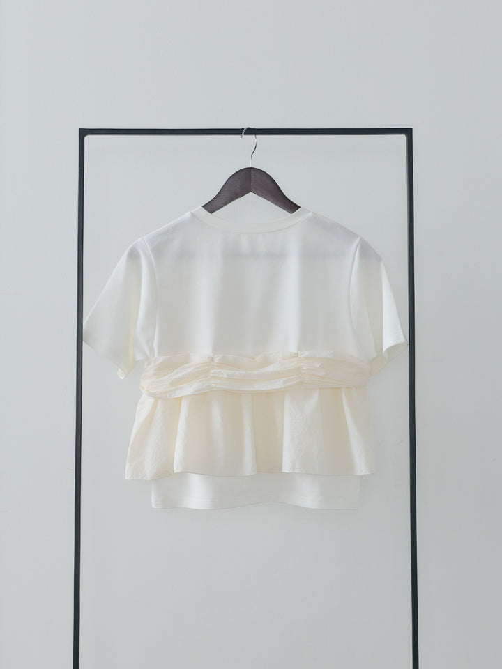 ツイストデザインナイロンドッキングTシャツ