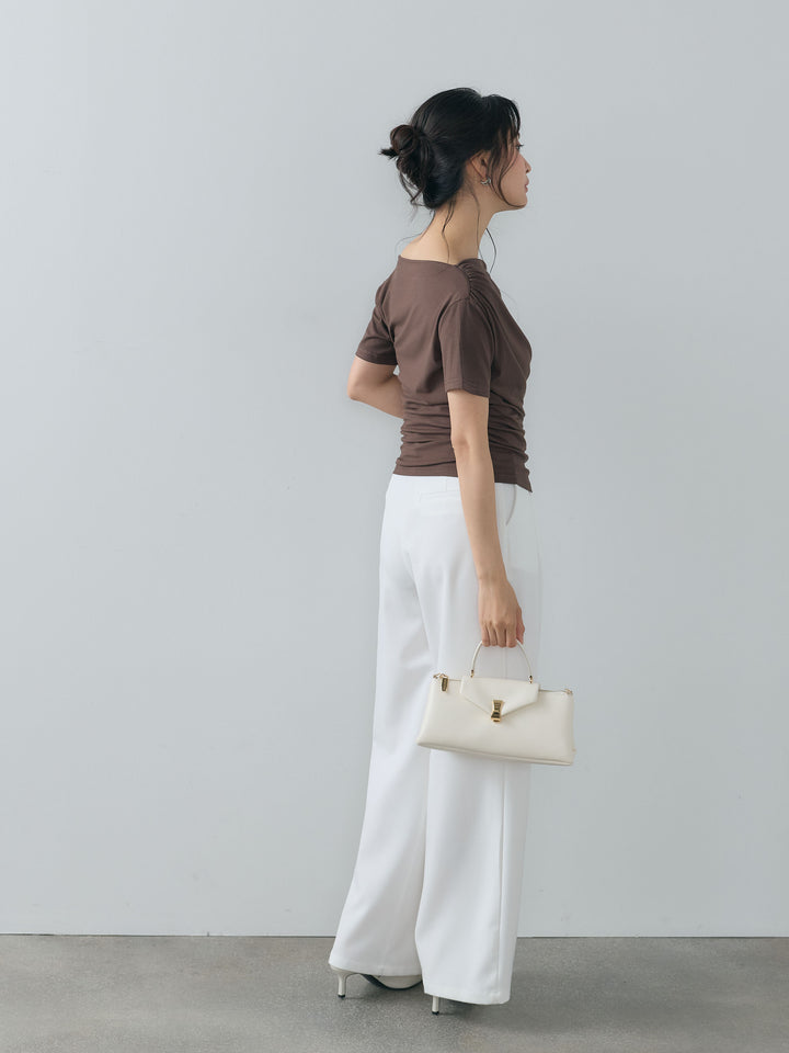 【SET】フレアスリーブスムースフィットトップス+ラウンドヘムサイドギャザーワンショルスムーストップス+ドレープスムーストップス(3set)