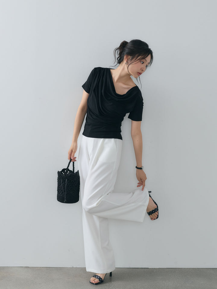 【SET】ドレープスムーストップス+センタープレスベーシックストレートパンツ(2set)