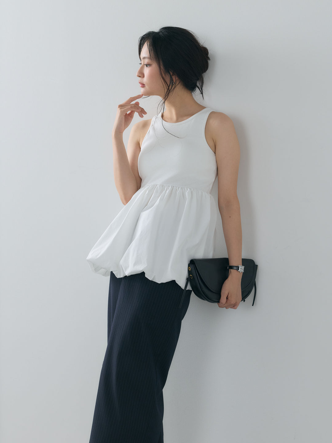 【SET】異素材ドッキングバルーンタンクトップ(カップ付き)+【Essential】Authentic pencil skrt(2set)