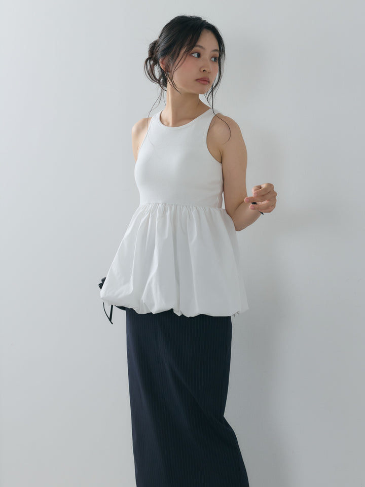 【SET】異素材ドッキングバルーンタンクトップ(カップ付き)+【Essential】Authentic pencil skrt(2set)