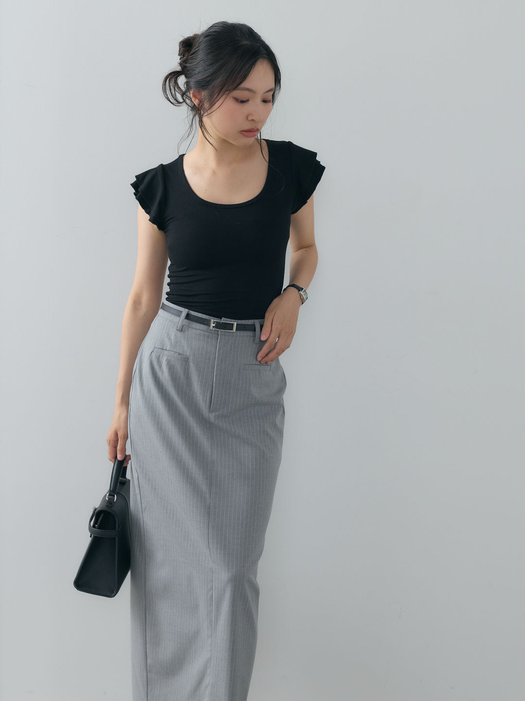 【SET】フレアスリーブスムースフィットトップス+【Essential】Authentic pencil skrt(2set)