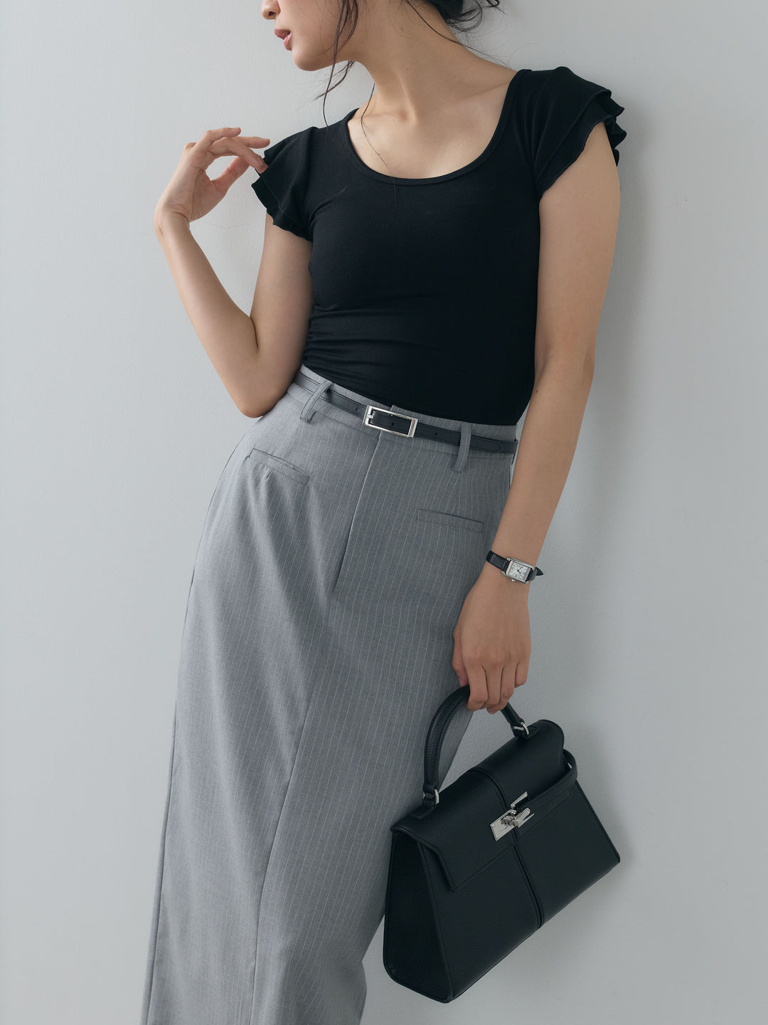 【SET】フレアスリーブスムースフィットトップス+【Essential】Authentic pencil skrt(2set)