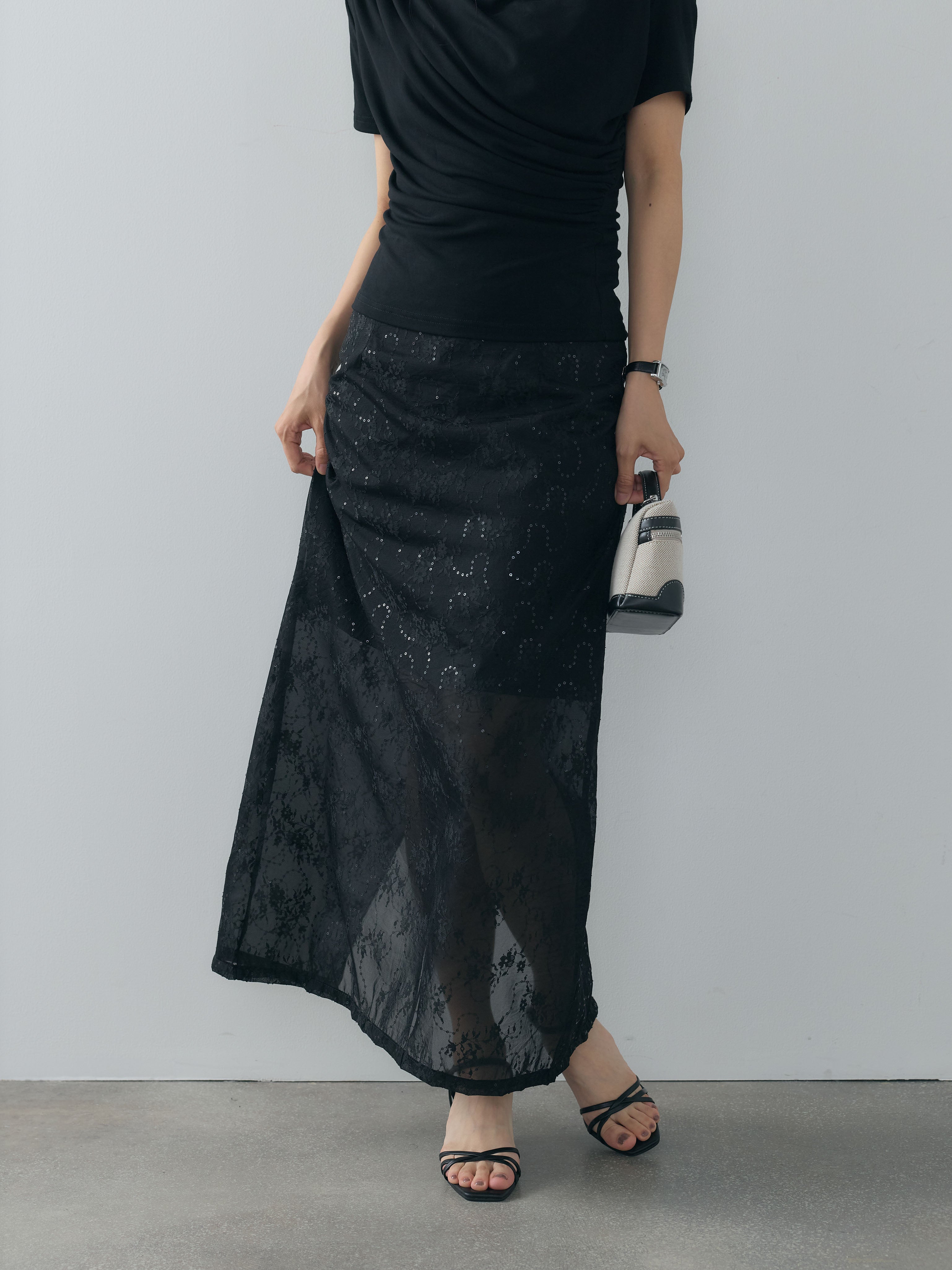 スパンコール刺繍シアーバックスリットIラインスカート – nairo