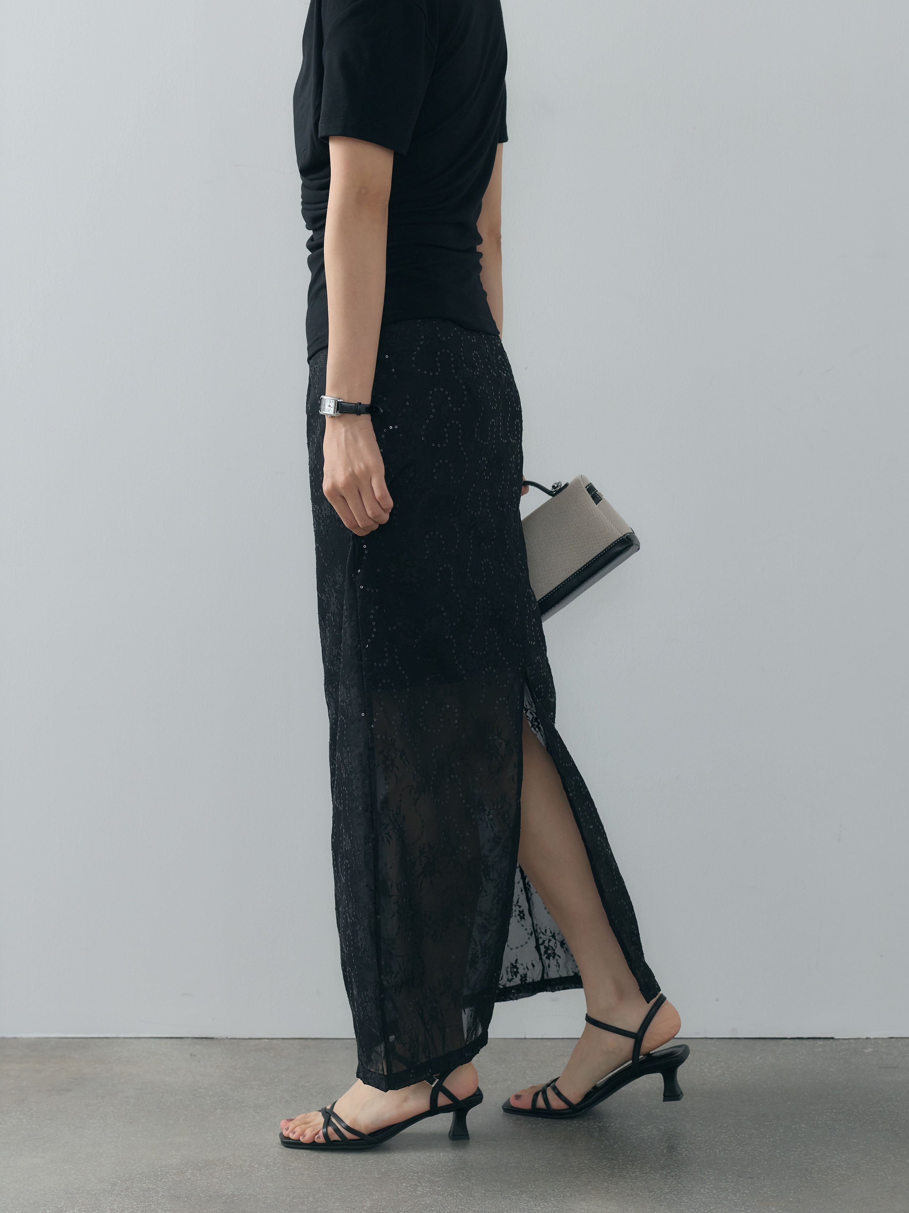 スパンコール刺繍シアーバックスリットIラインスカート – nairo