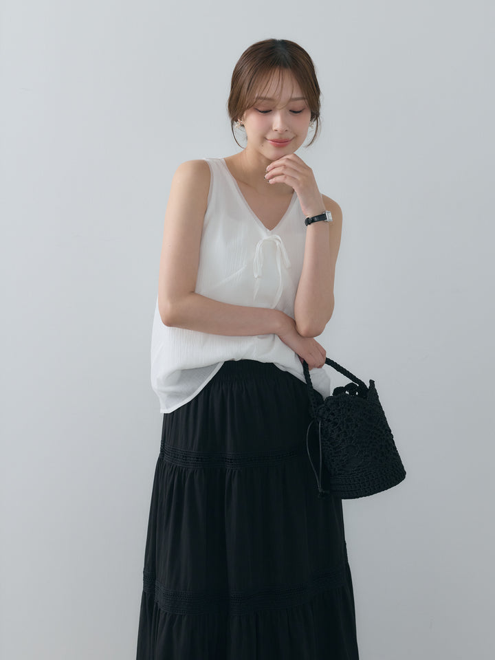 シアーレイヤードフロントリボントップス