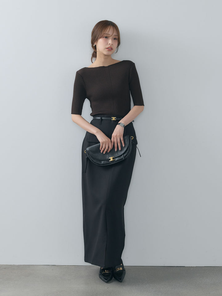 クレープデシンフラップポケット付きストレートスカート