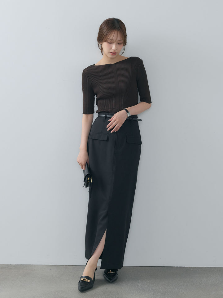 クレープデシンフラップポケット付きストレートスカート