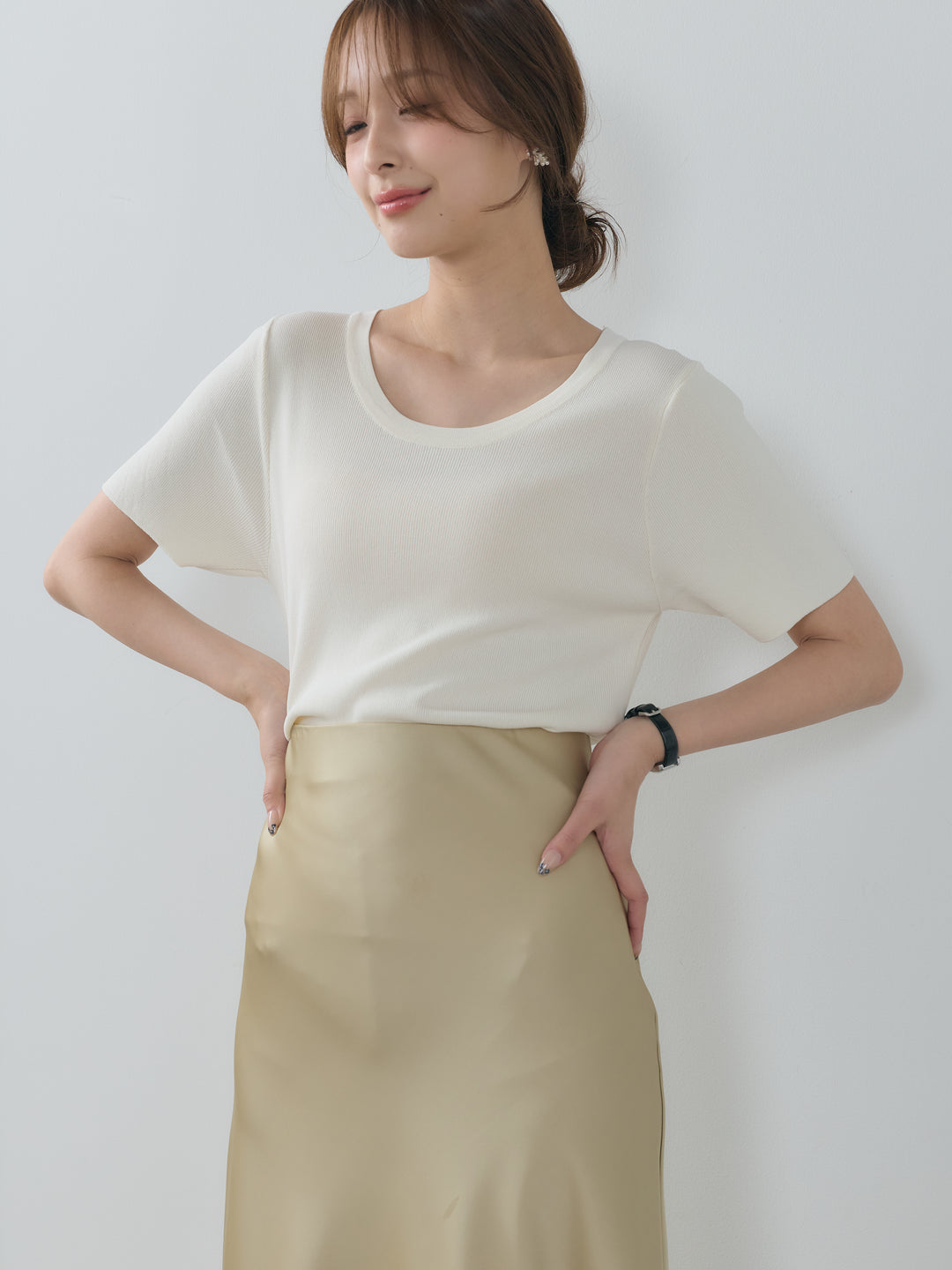 【SET】BASICドライタッチUネックトップス+BASICドライタッチUネックトップス(2set)
