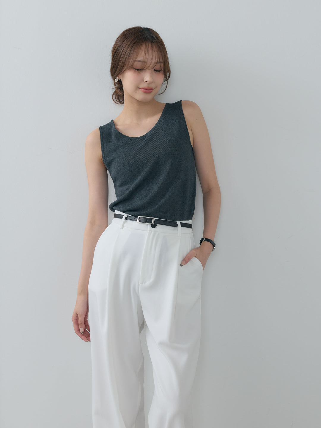 【SET】BASICドライタッチUネックノースリトップス+BASICドライタッチUネックノースリトップス(2set)