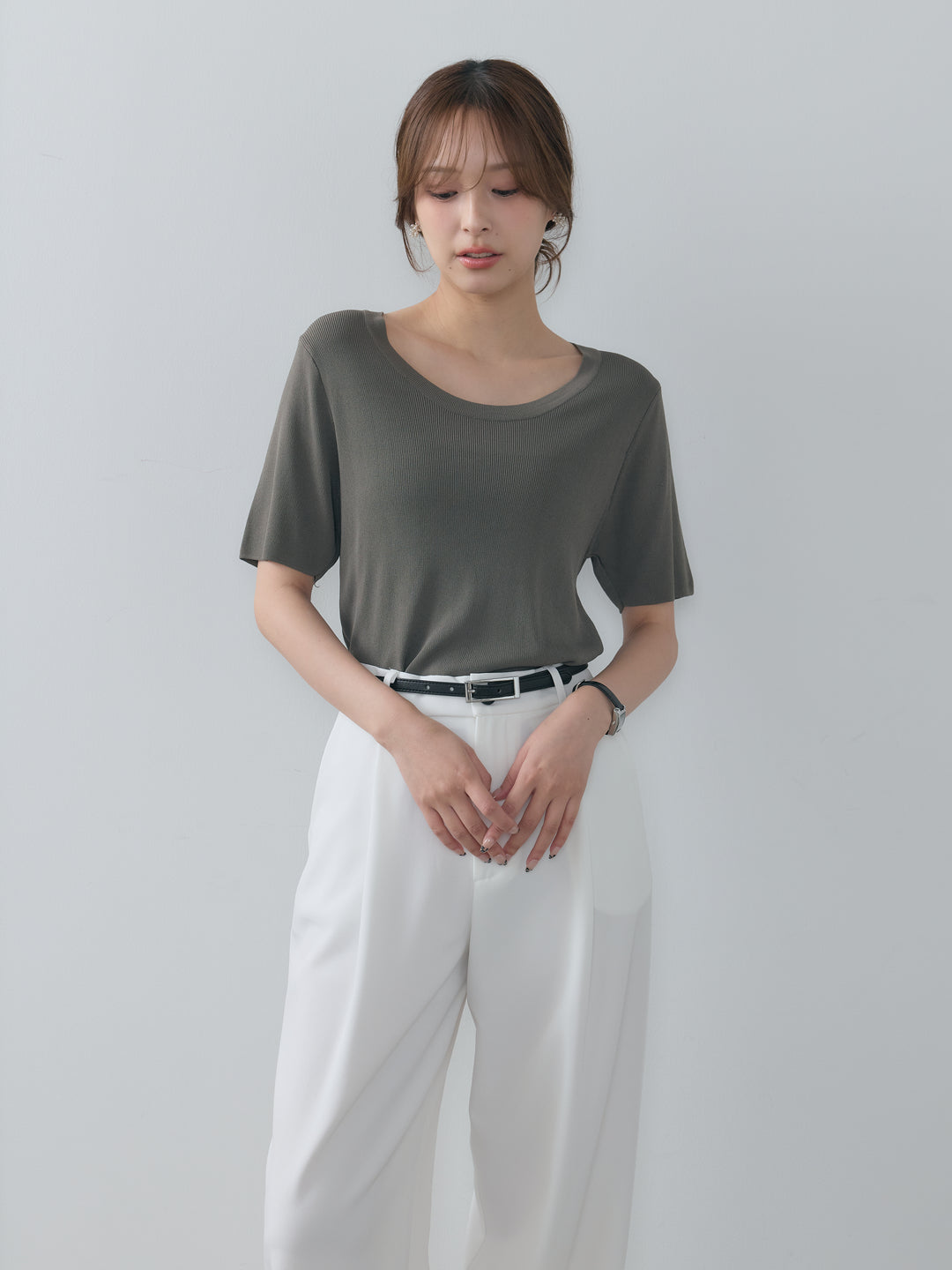 【SET】BASICドライタッチUネックトップス+BASICドライタッチUネックトップス(2set)