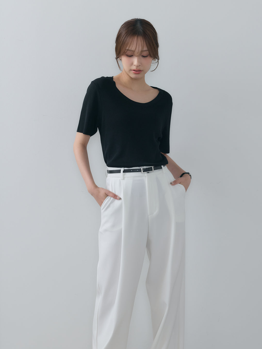 【SET】BASICドライタッチUネックトップス+BASICドライタッチUネックトップス(2set)